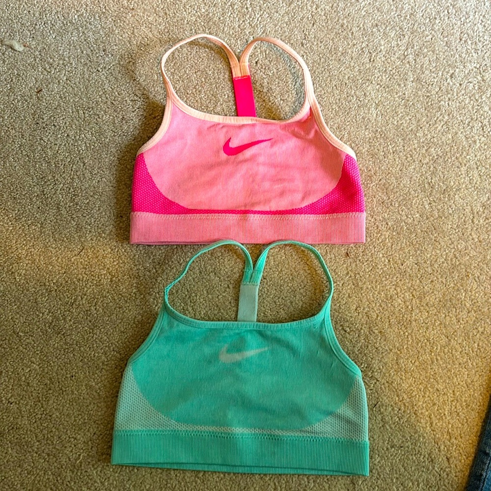 Nike dri-fit girls size small sport bra pink teal